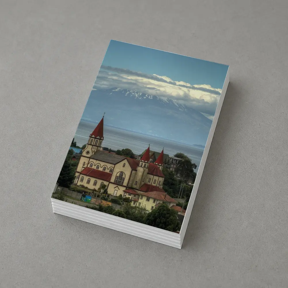 Puerto Montt Church Red Roofs Volcano Lake – Postcards