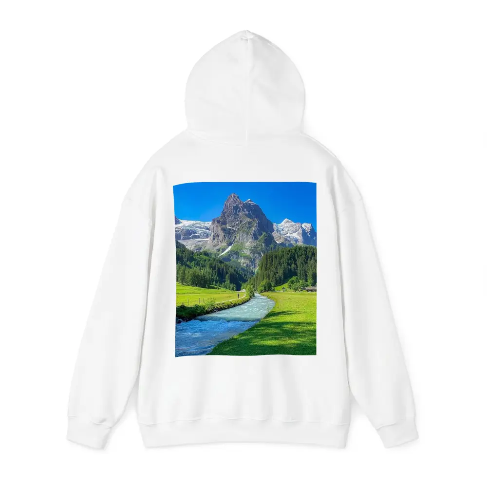 Alpine River Valley Green Mountain Landscape – Hoodies