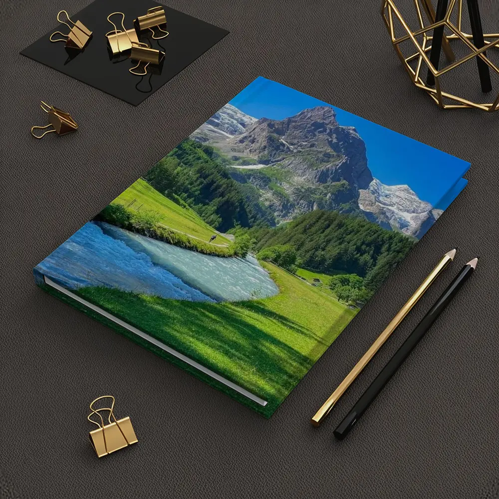 Alpine River Valley Green Mountain Landscape – Notebooks