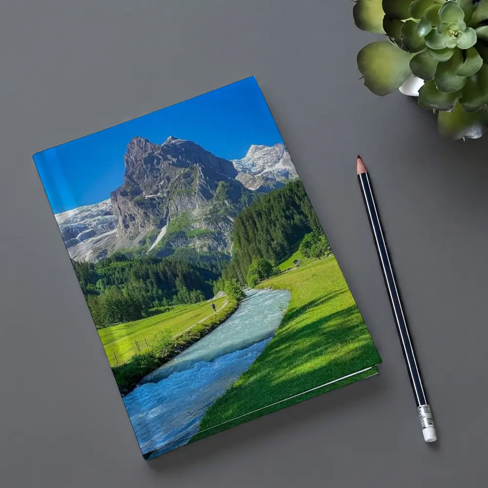 Alpine River Valley Green Mountain Landscape – Notebooks