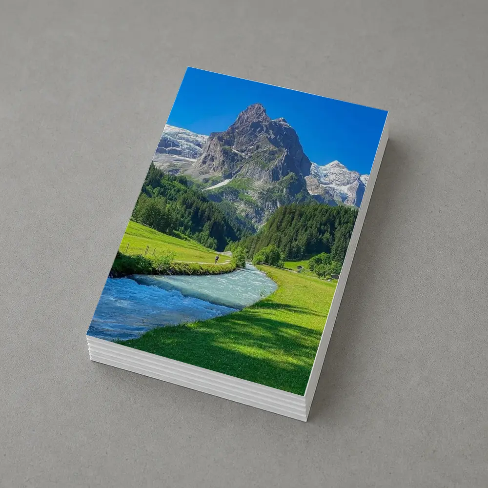 Alpine River Valley Green Mountain Landscape – Postcards