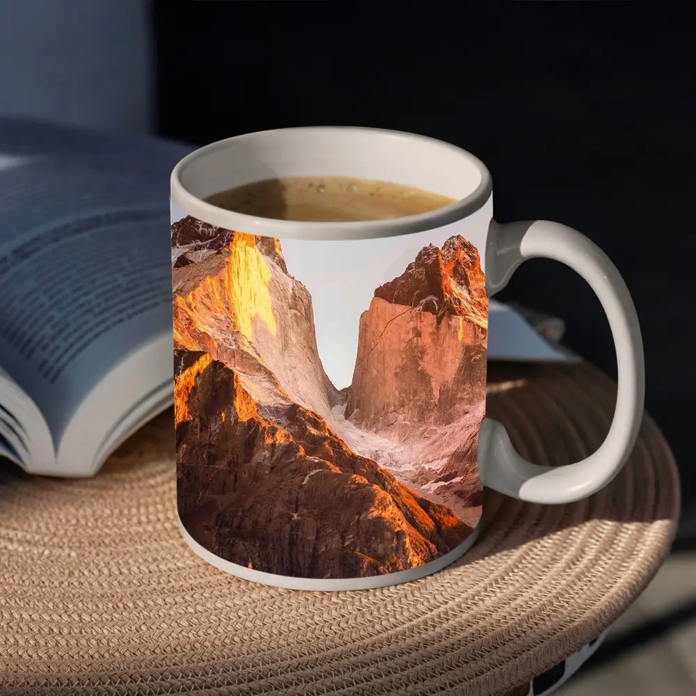 Torres Del Paine Peaks Golden Sunrise Light – Mugs