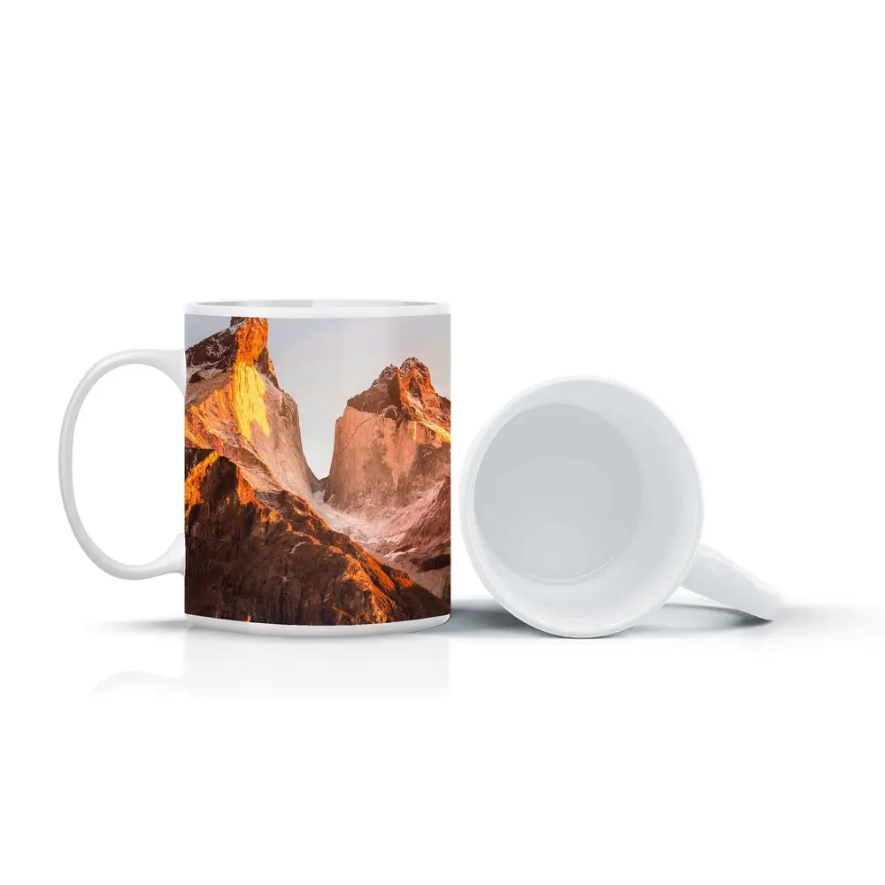 Torres Del Paine Peaks Golden Sunrise Light – Mugs