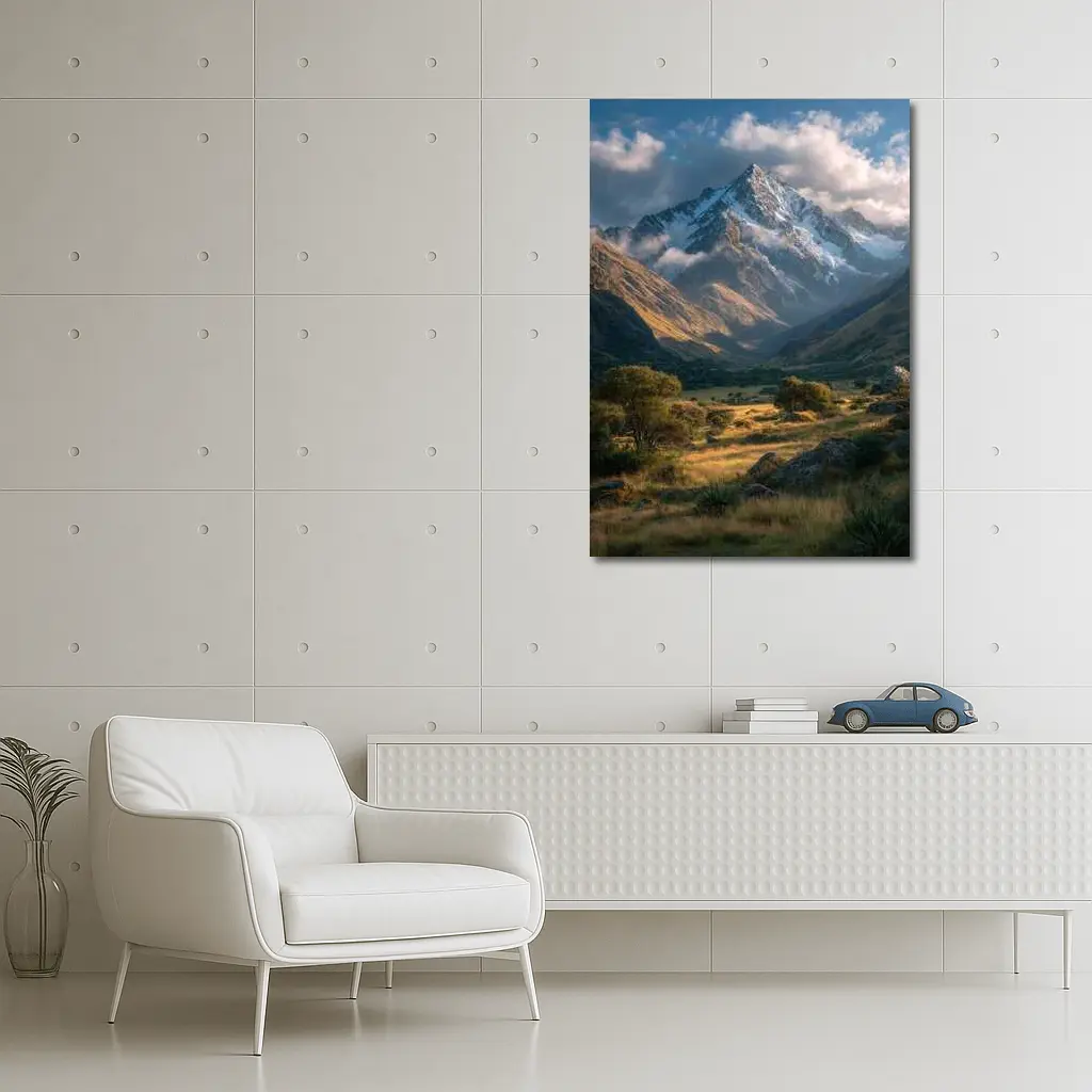 Snow Capped Mountain Valley Green Meadow – Wall Art