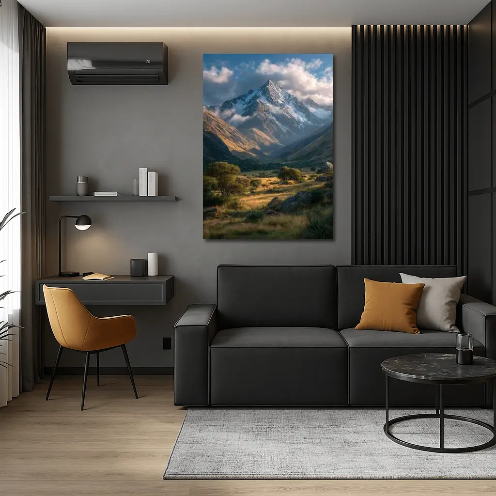 Snow Capped Mountain Valley Green Meadow – Wall Art