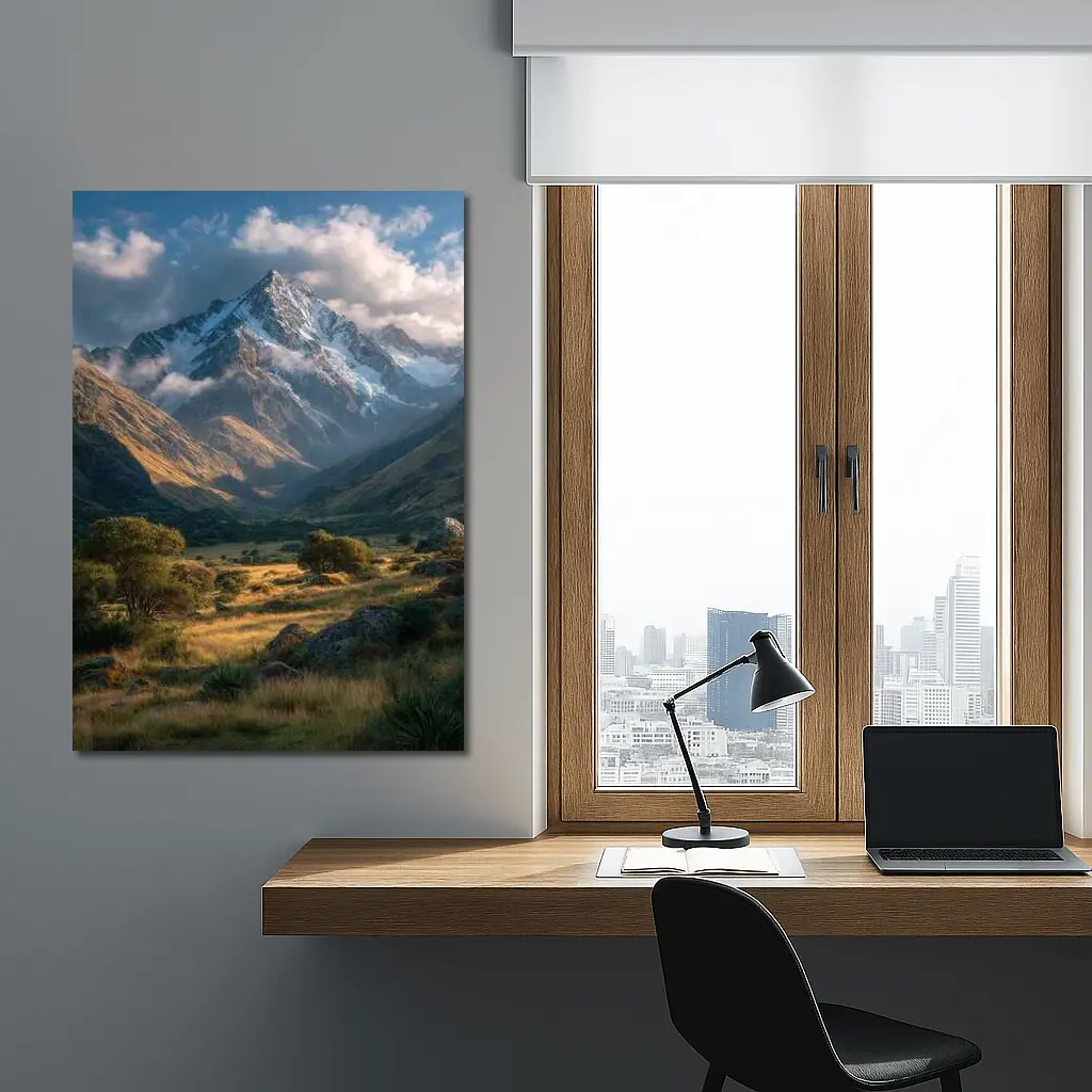 Snow Capped Mountain Valley Green Meadow – Wall Art