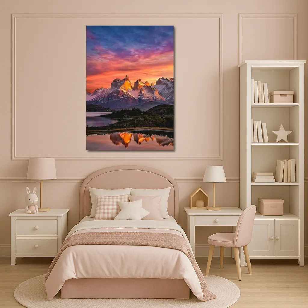 Torres del Paine Sunset Mountain Lake Reflection – Wall Art