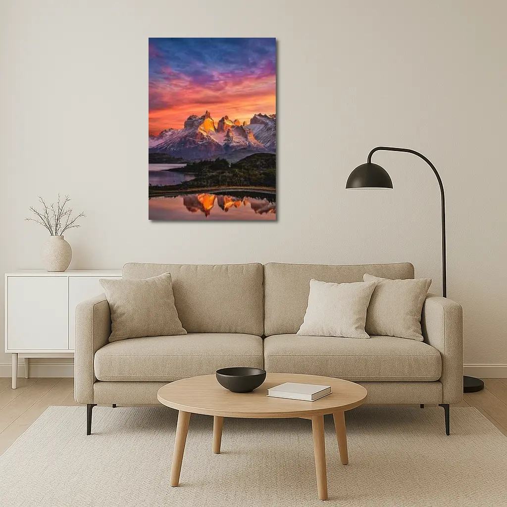 Torres del Paine Sunset Mountain Lake Reflection – Wall Art