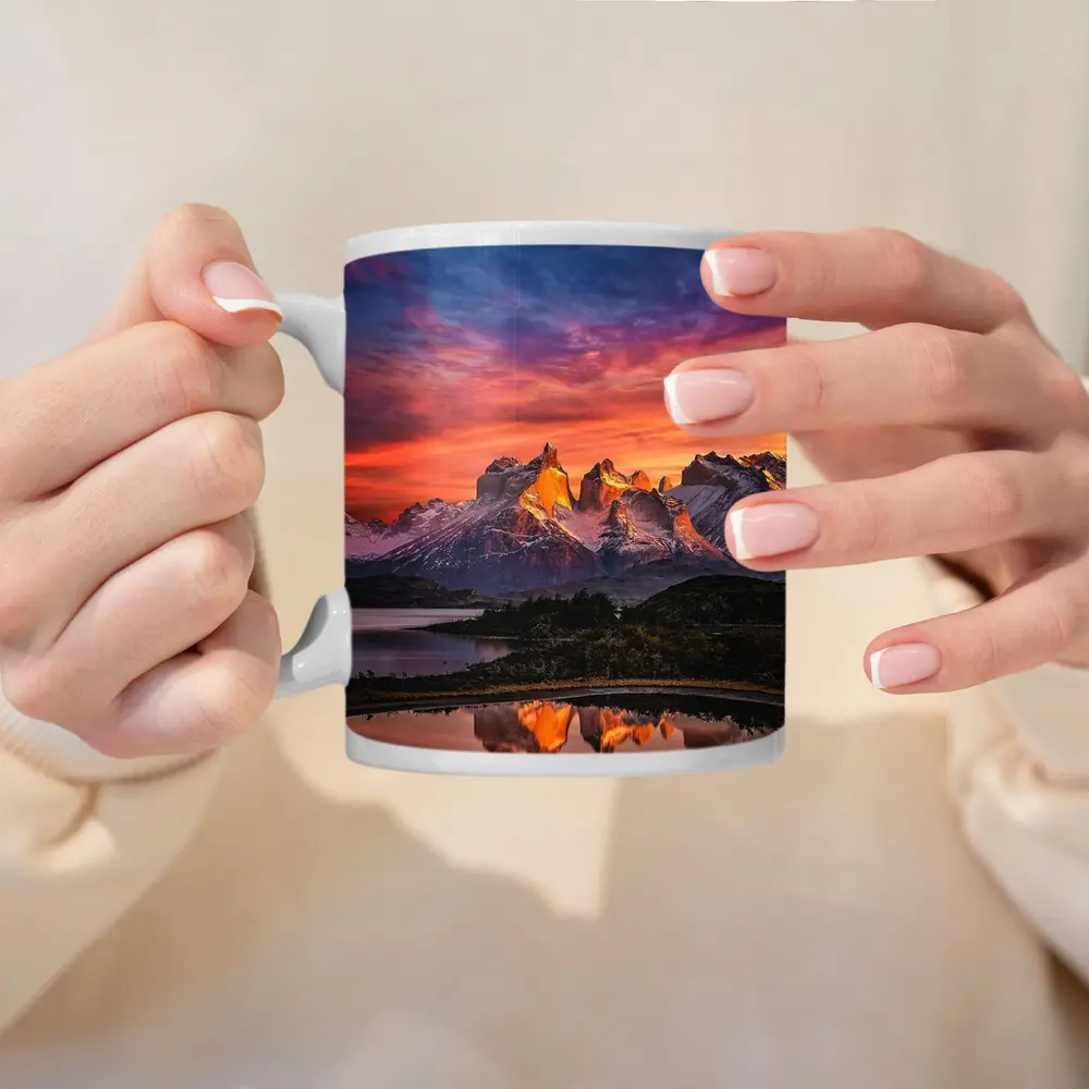 Torres del Paine Sunset Mountain Lake Reflection – Mugs