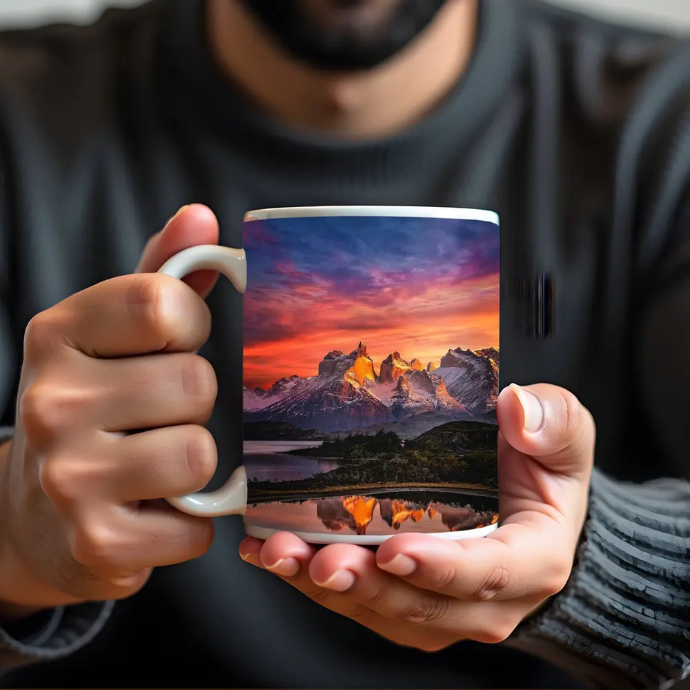 Torres del Paine Sunset Mountain Lake Reflection – Mugs