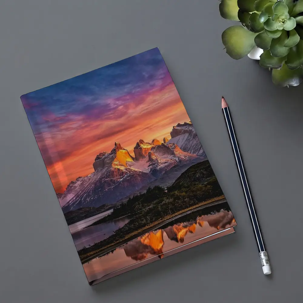 Torres del Paine Sunset Mountain Lake Reflection – Notebooks