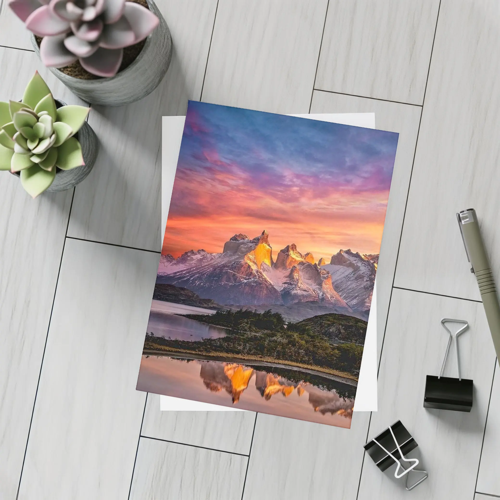 Torres del Paine Sunset Mountain Lake Reflection – Postcards