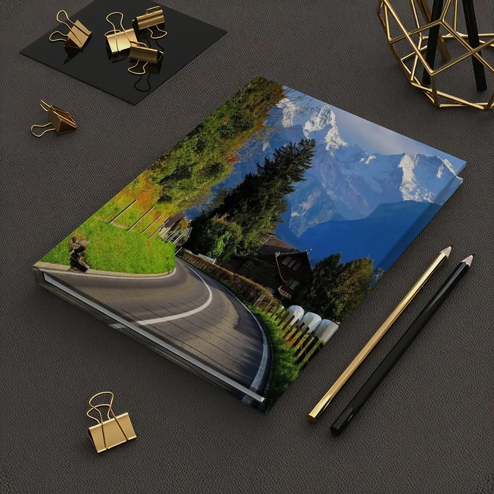 Winding Alpine Road Switzerland Snow Mountains – Notebooks
