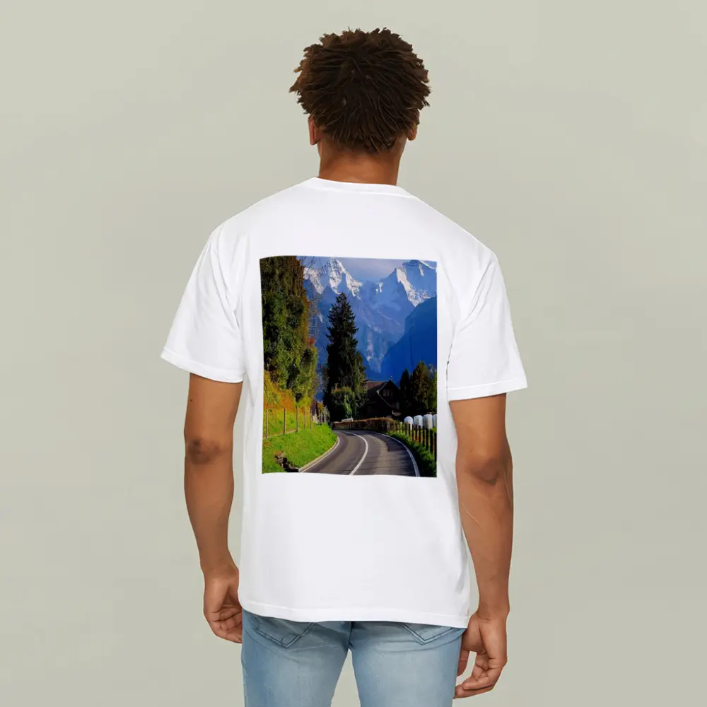 Winding Alpine Road Switzerland Snow Mountains – T-Shirts
