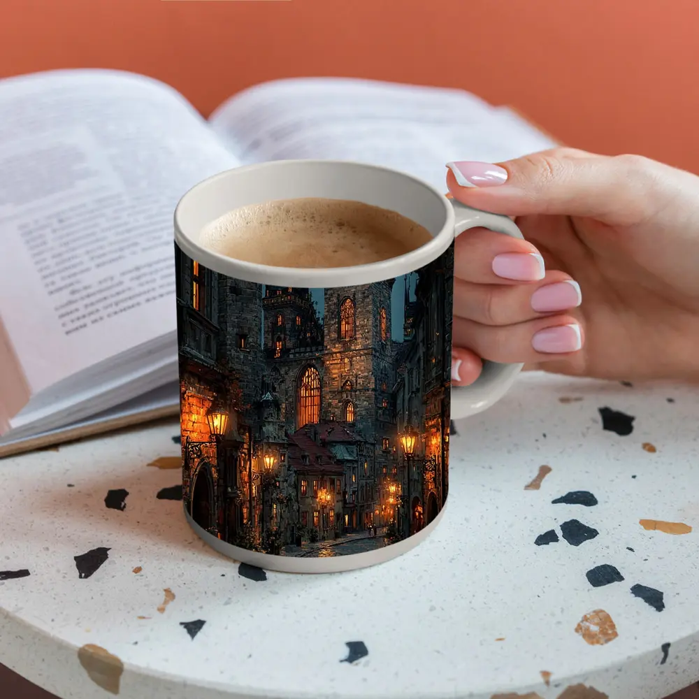 Prague Old Town Gothic Night Street Scene – Mugs