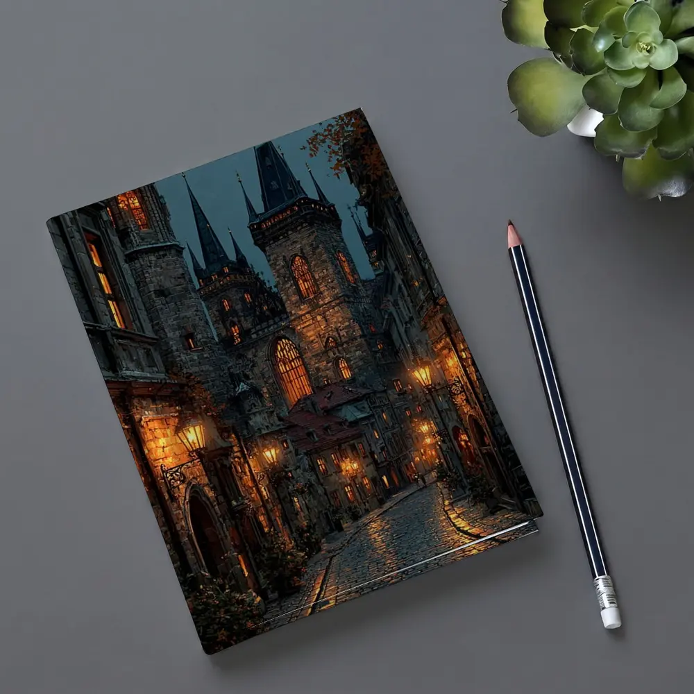 Prague Old Town Gothic Night Street Scene – Notebooks