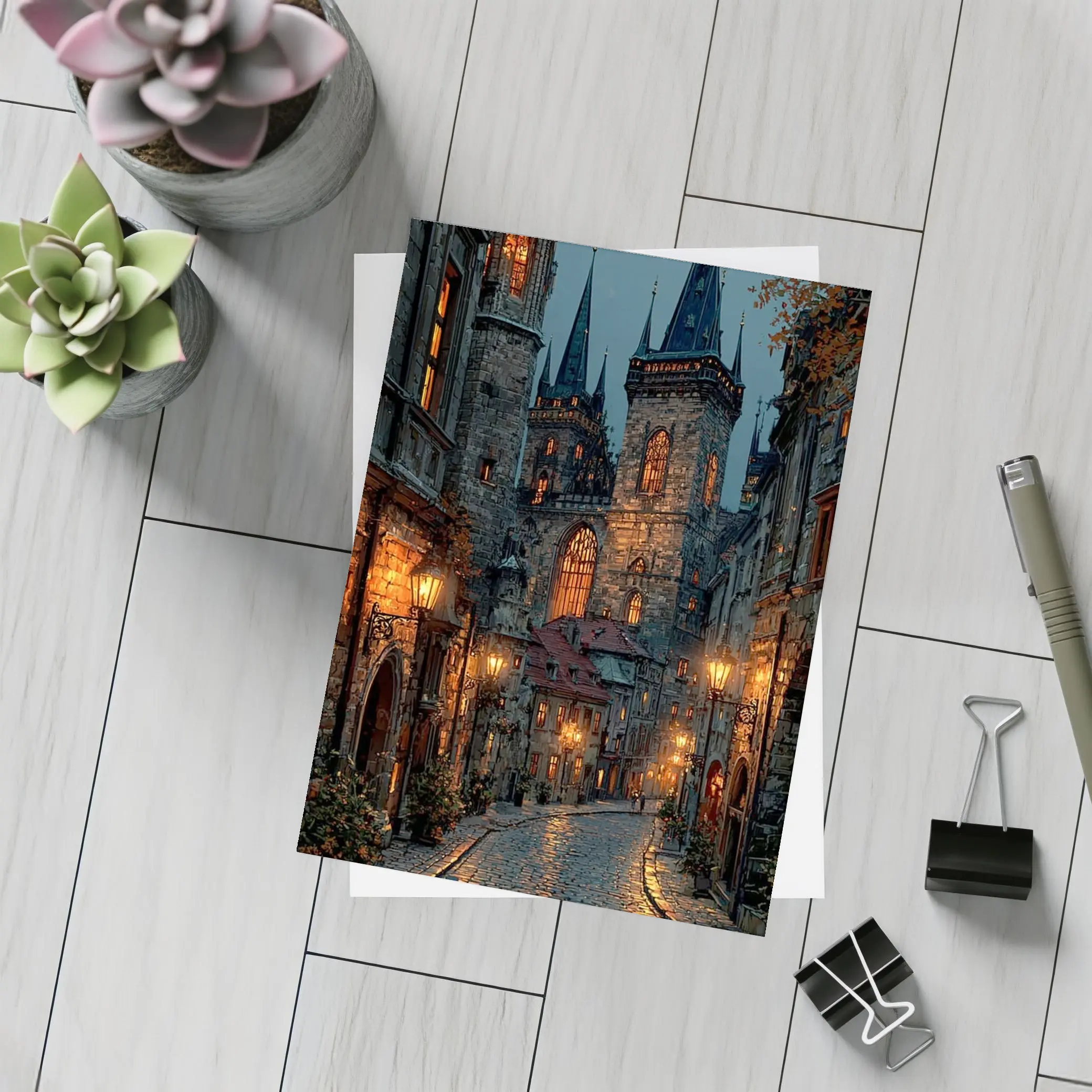 Prague Old Town Gothic Night Street Scene – Postcards