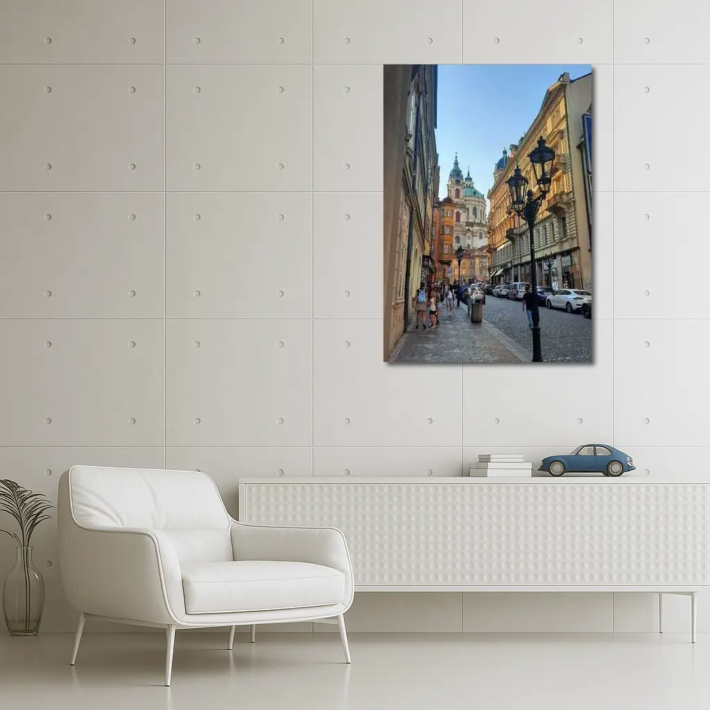 Prague Old Town Cobblestone Street Baroque Church – Wall Art