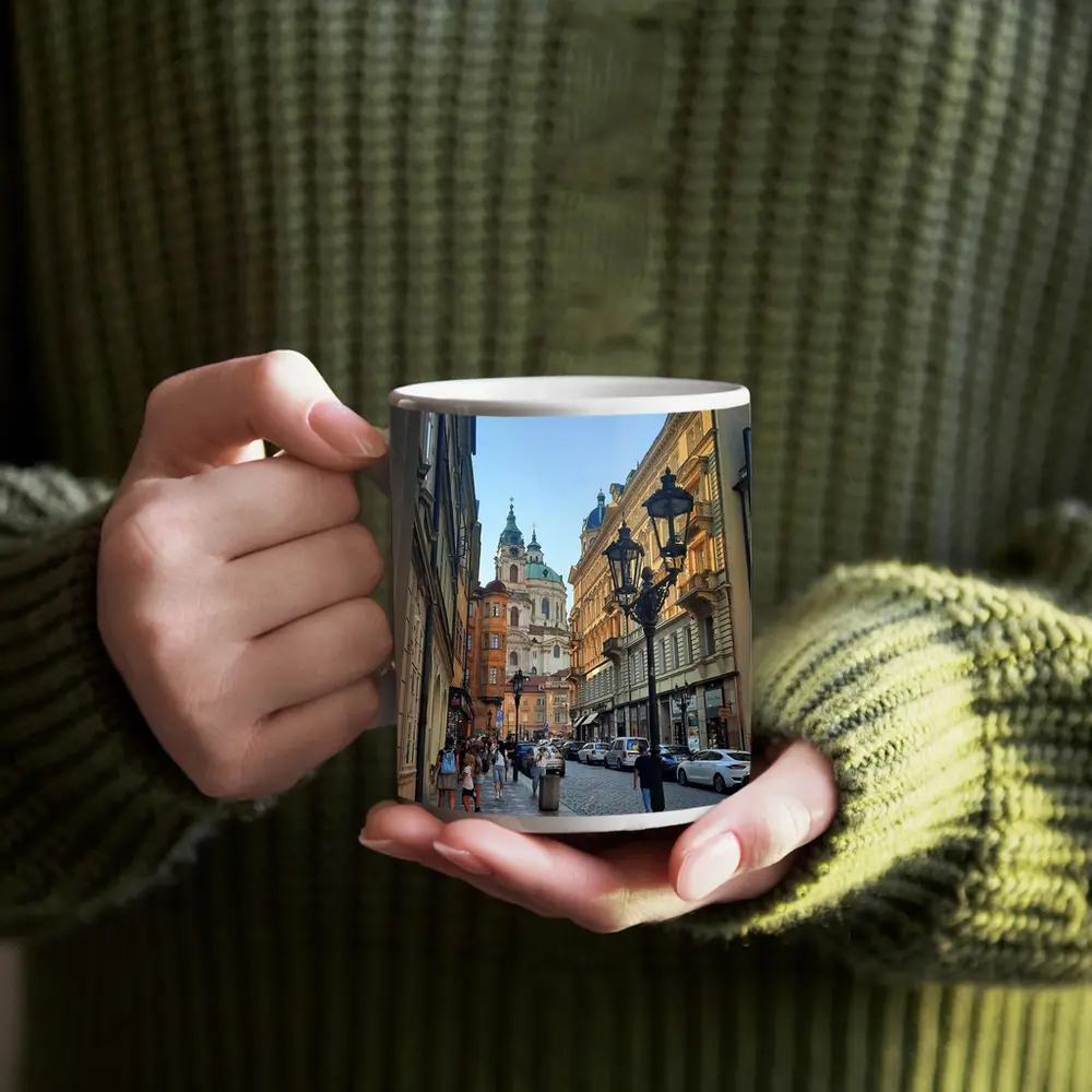 Prague Old Town Cobblestone Street Baroque Church – Mugs