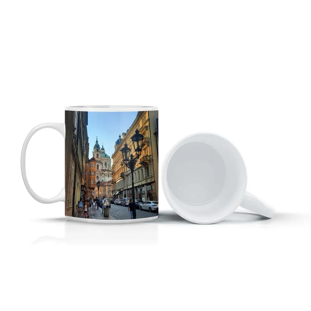 Prague Old Town Cobblestone Street Baroque Church – Mugs