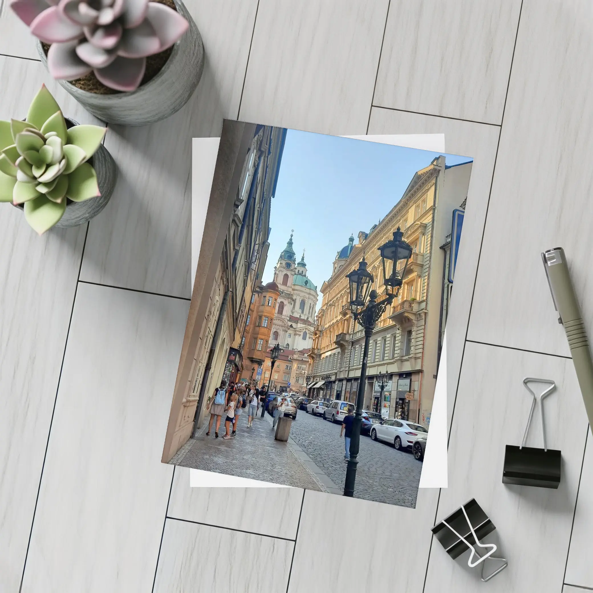 Prague Old Town Cobblestone Street Baroque Church – Postcards