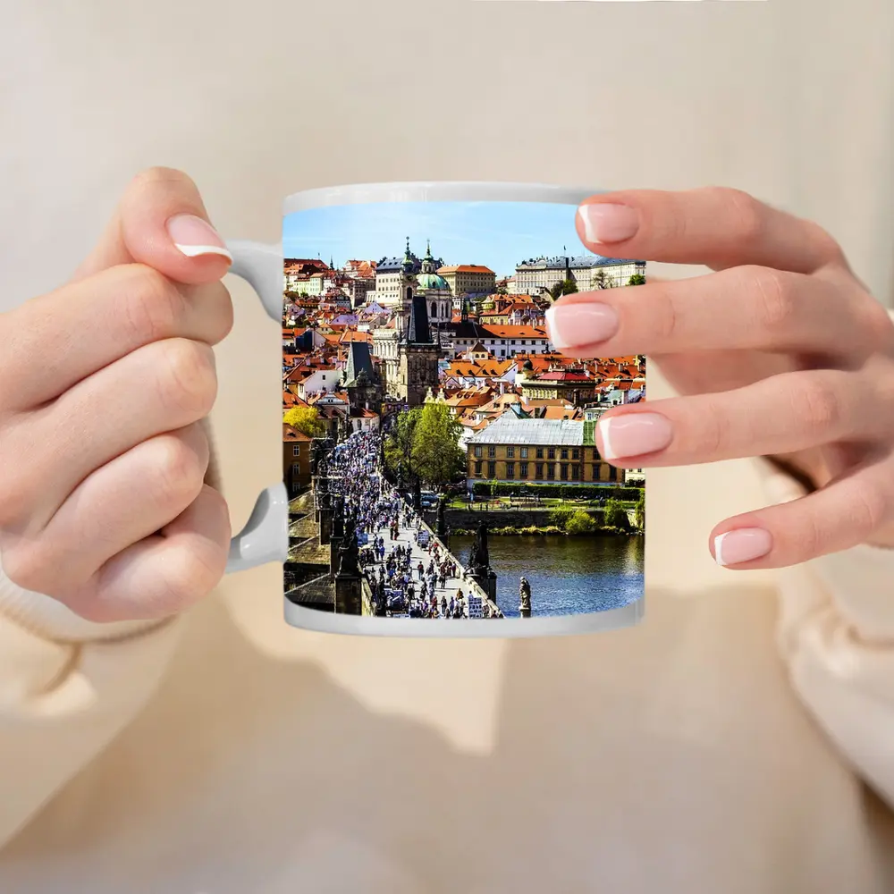 Charles Bridge Prague Old Town Aerial View – Mugs
