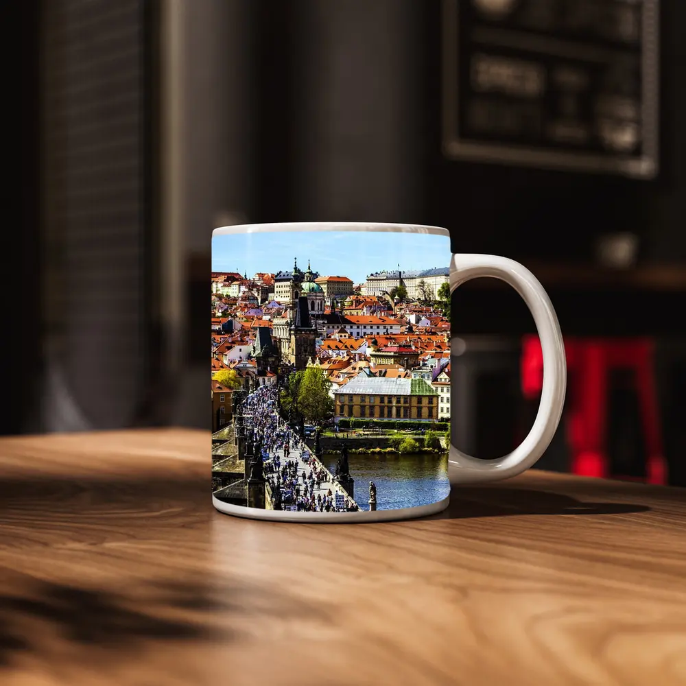 Charles Bridge Prague Old Town Aerial View – Mugs