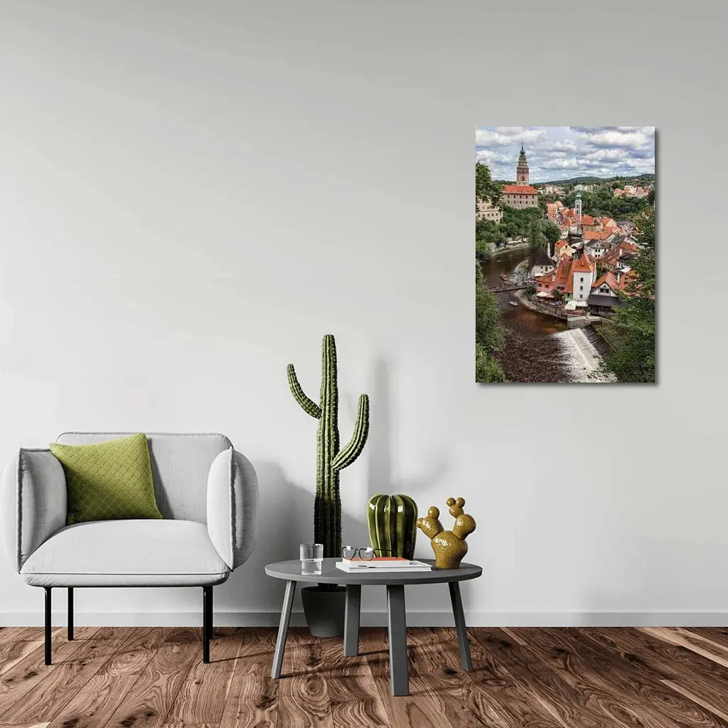Cesky Krumlov Old Town River Aerial View – Wall Art