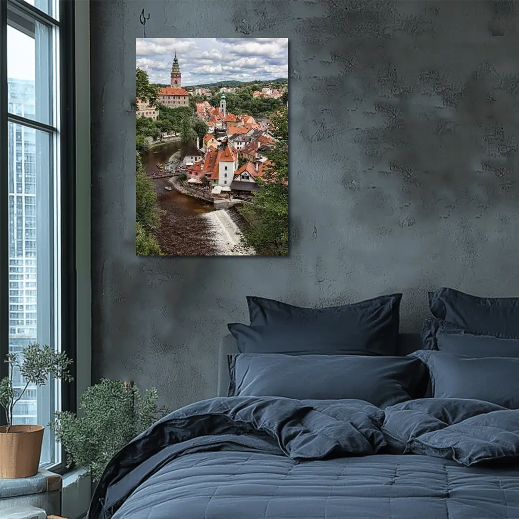 Cesky Krumlov Old Town River Aerial View – Wall Art