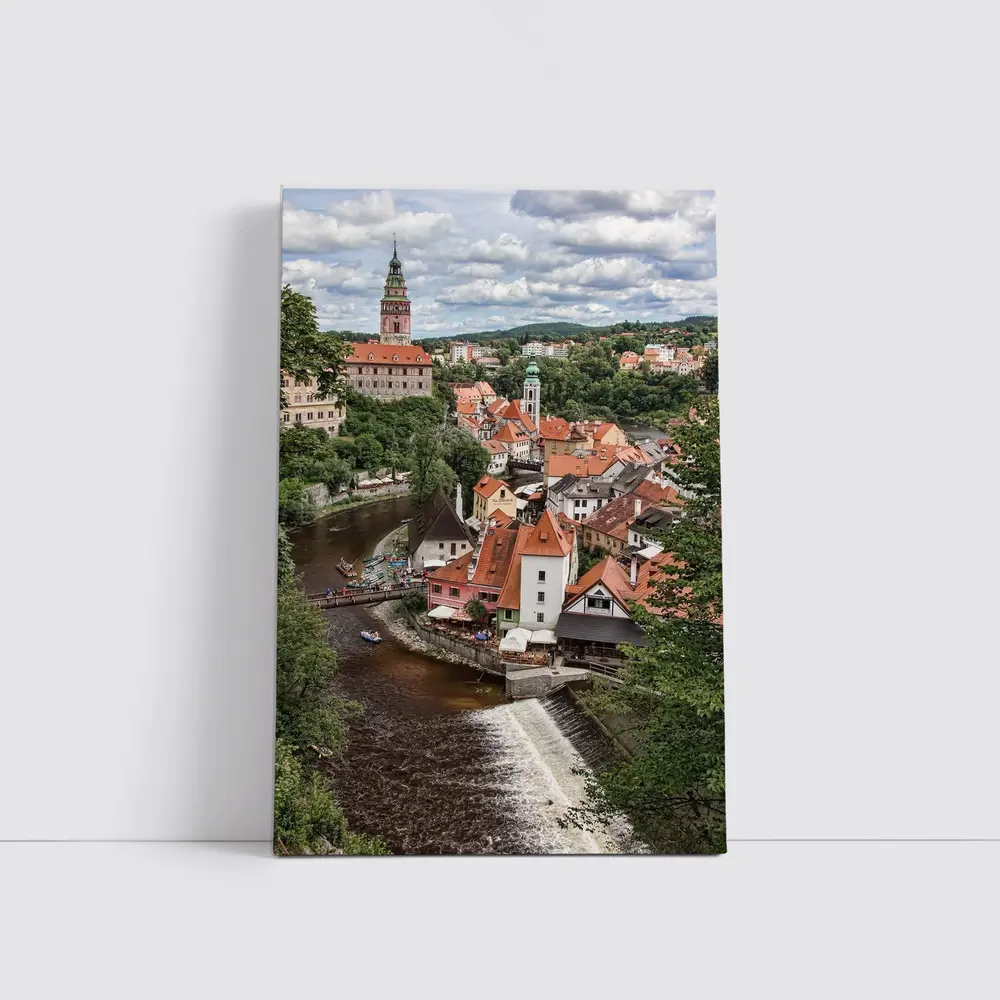 Cesky Krumlov Old Town River Aerial View – Wall Art