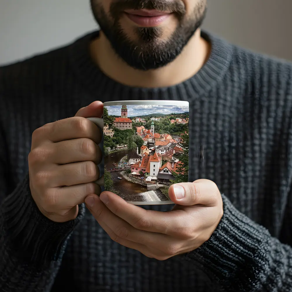 Cesky Krumlov Old Town River Aerial View – Mugs