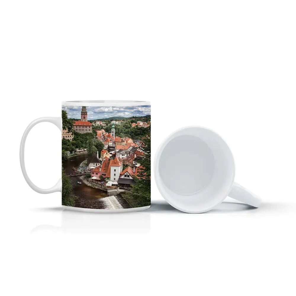 Cesky Krumlov Old Town River Aerial View – Mugs