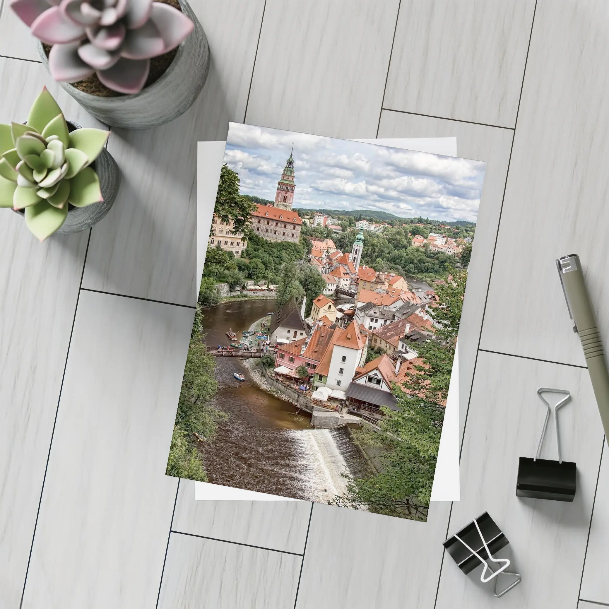 Cesky Krumlov Old Town River Aerial View – Postcards