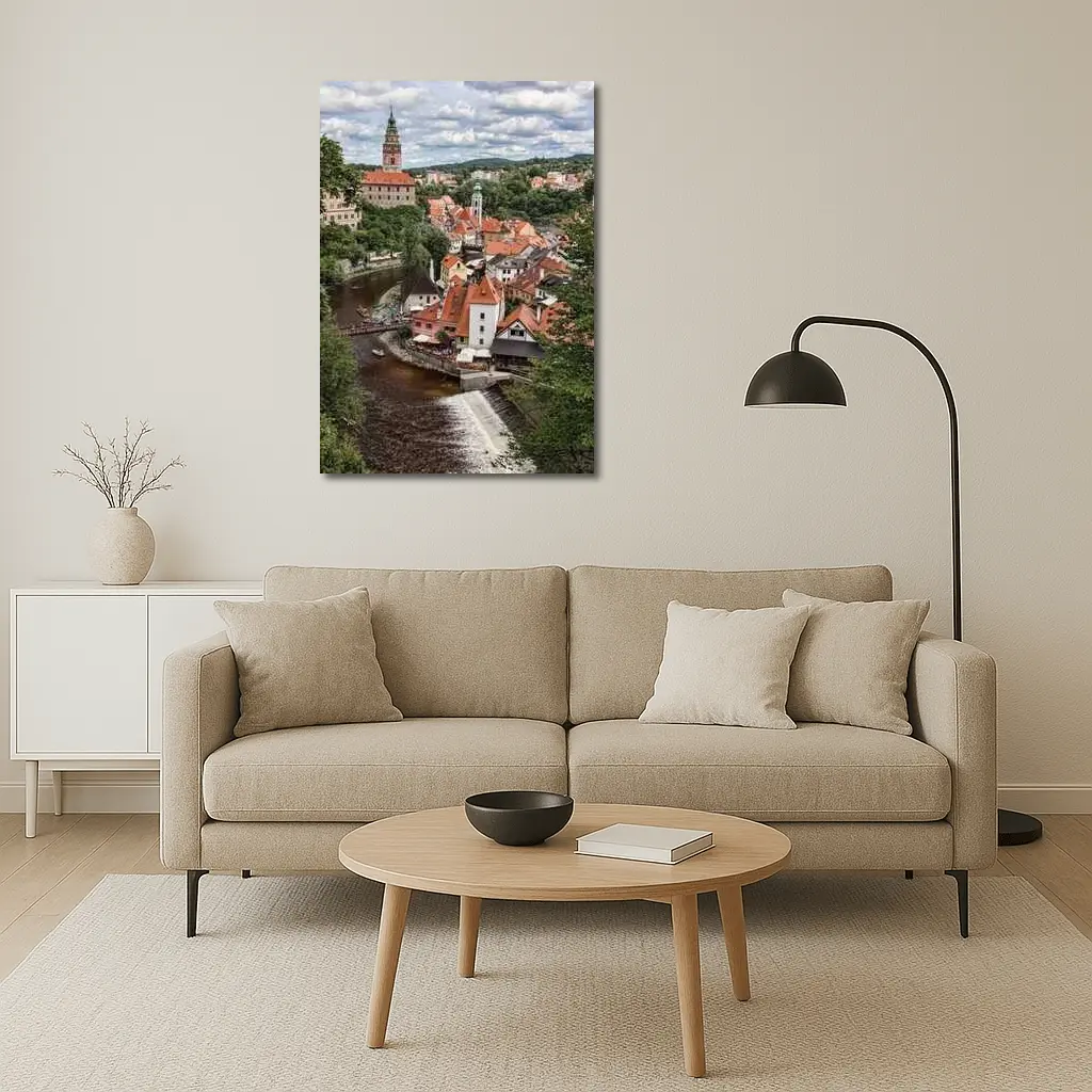 Cesky Krumlov Old Town River Aerial View – Wall Art