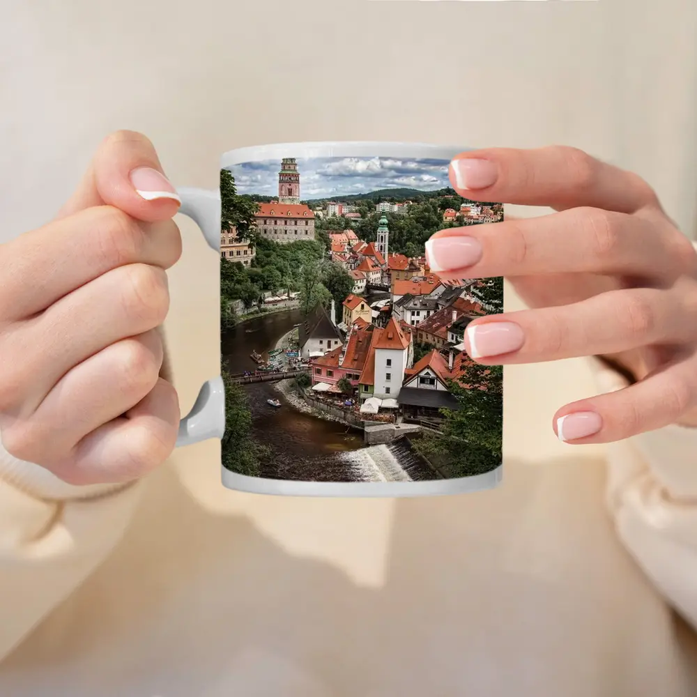 Cesky Krumlov Old Town River Aerial View – Mugs