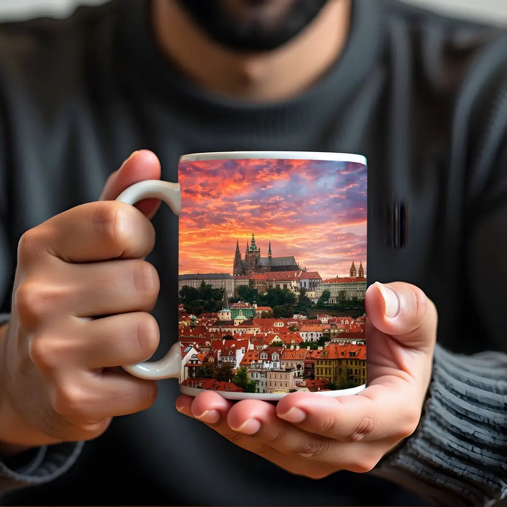Prague Castle Skyline at Dramatic Sunset – Mugs