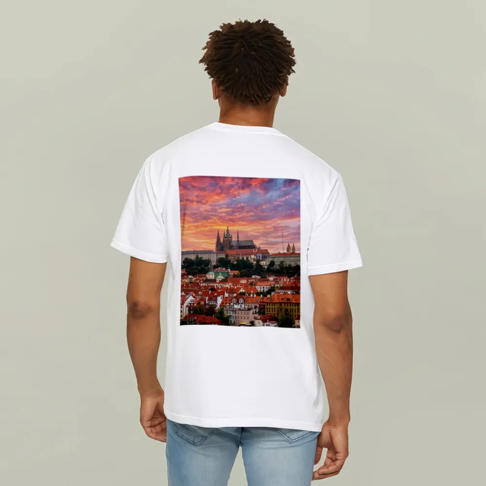 Prague Castle Skyline at Dramatic Sunset – T-Shirts