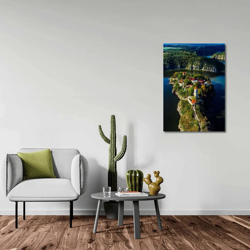 Medieval Castle Island Surrounded By Blue Lake – Wall Art