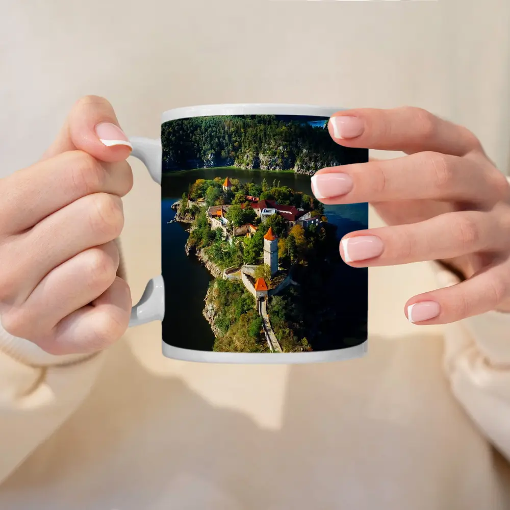 Medieval Castle Island Surrounded By Blue Lake – Mugs