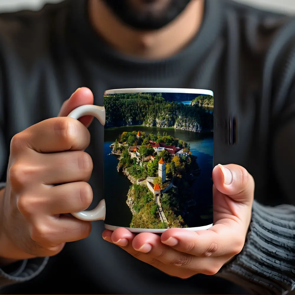 Medieval Castle Island Surrounded By Blue Lake – Mugs
