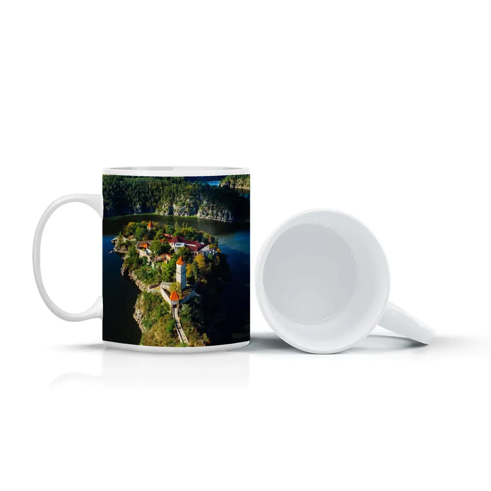 Medieval Castle Island Surrounded By Blue Lake – Mugs
