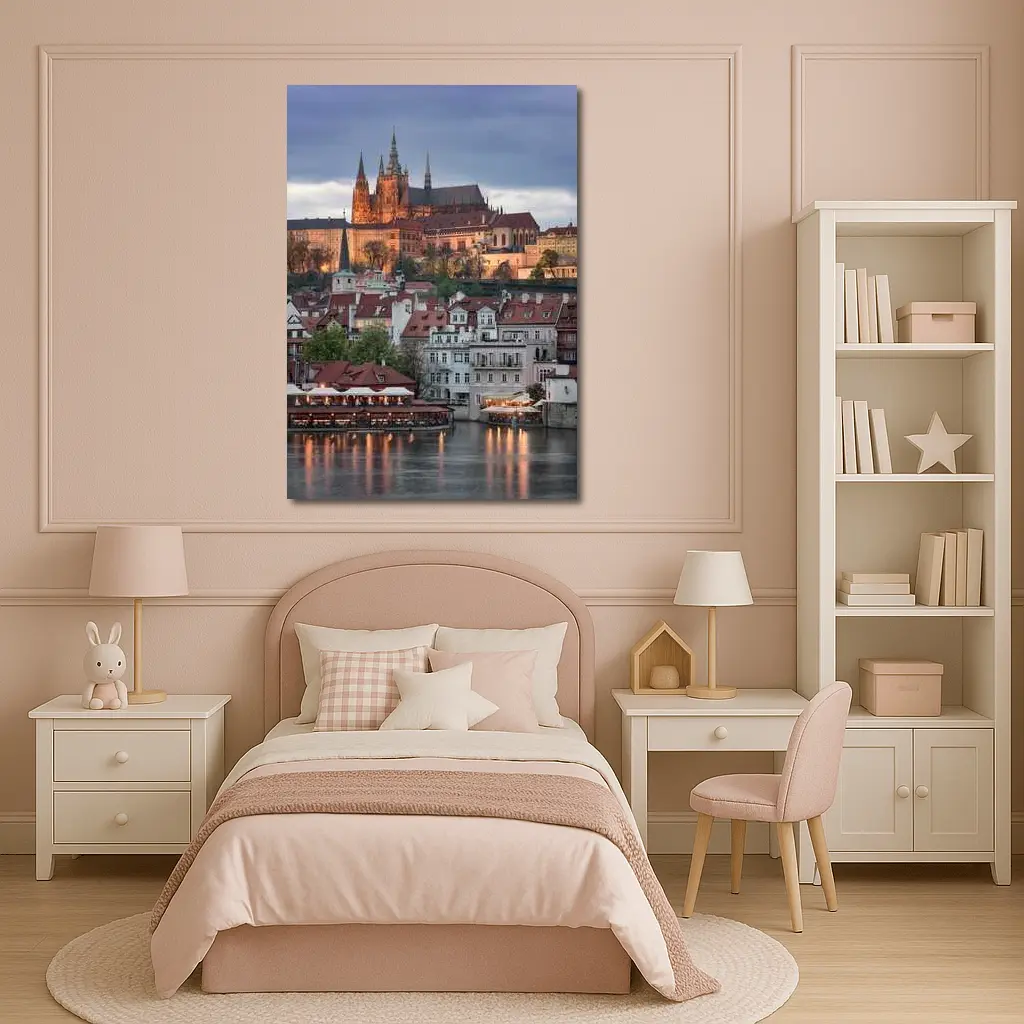 Prague Castle Skyline At Dusk Cityscape – Wall Art