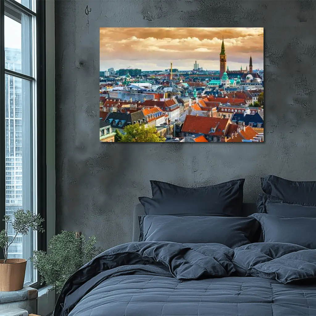 Copenhagen City Skyline Aerial Rooftop View – Wall Art