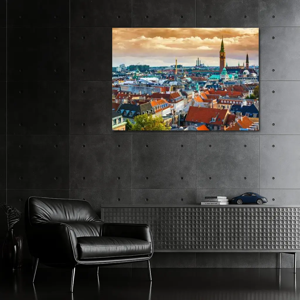Copenhagen City Skyline Aerial Rooftop View – Wall Art