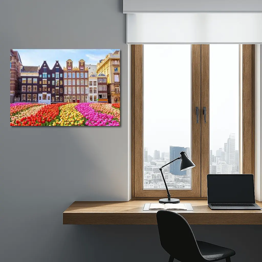 Amsterdam Canal Houses With Colorful Tulips – Wall Art