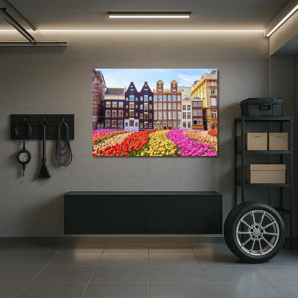 Amsterdam Canal Houses With Colorful Tulips – Wall Art