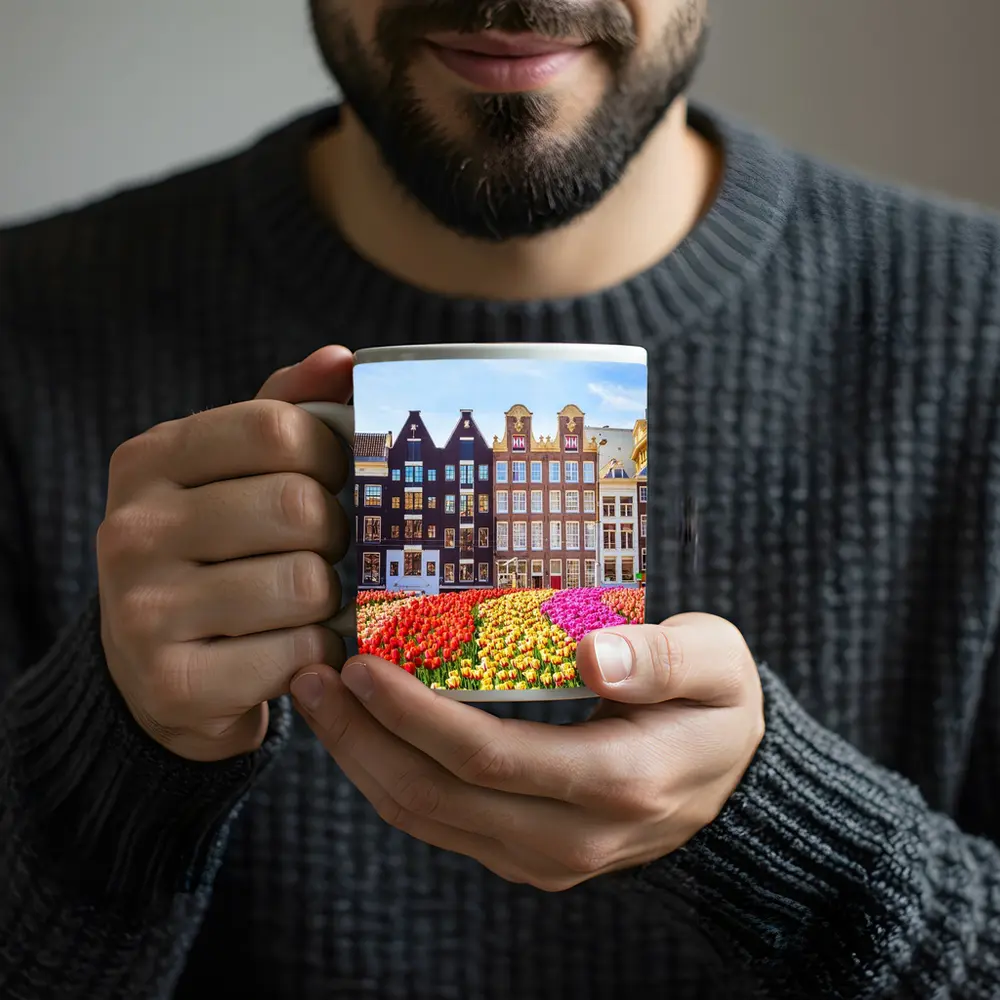 Amsterdam Canal Houses With Colorful Tulips – Mugs