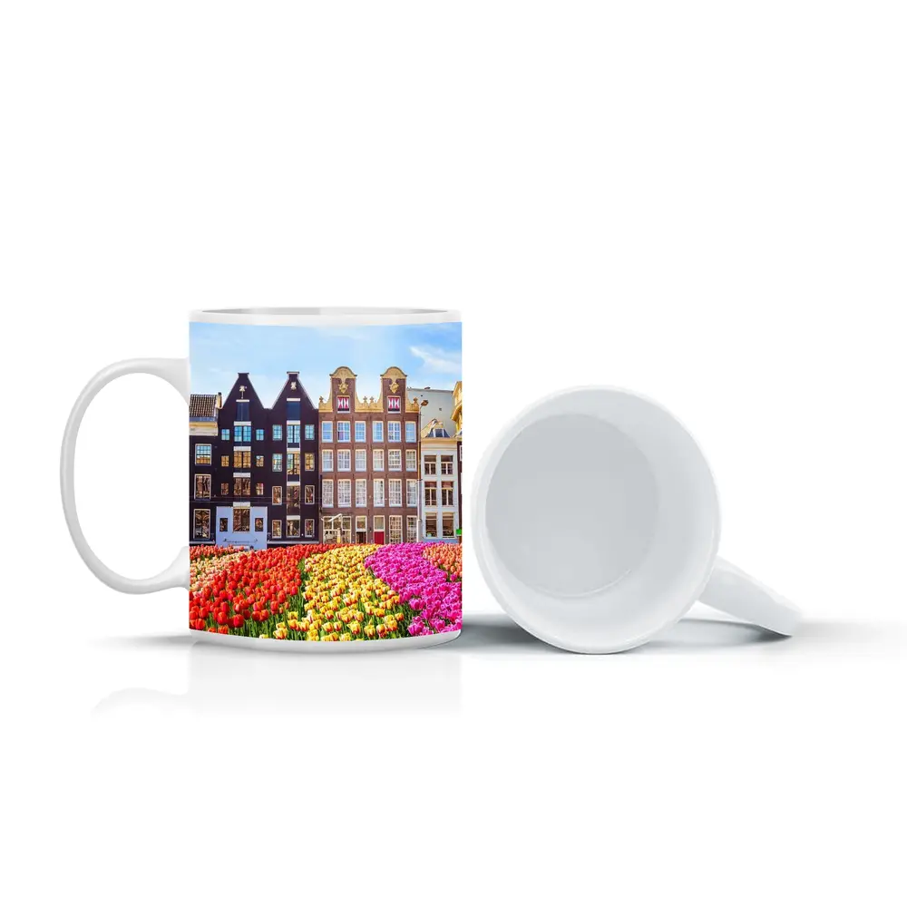 Amsterdam Canal Houses With Colorful Tulips – Mugs