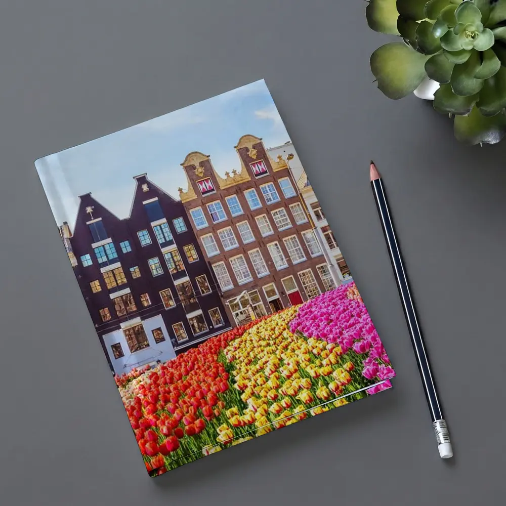 Amsterdam Canal Houses With Colorful Tulips – Notebooks