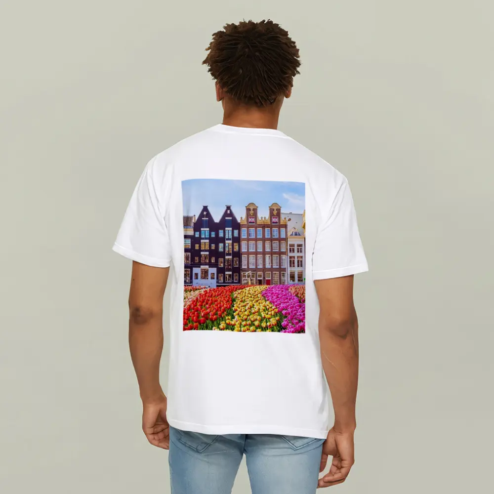 Amsterdam Canal Houses With Colorful Tulips – T-Shirts